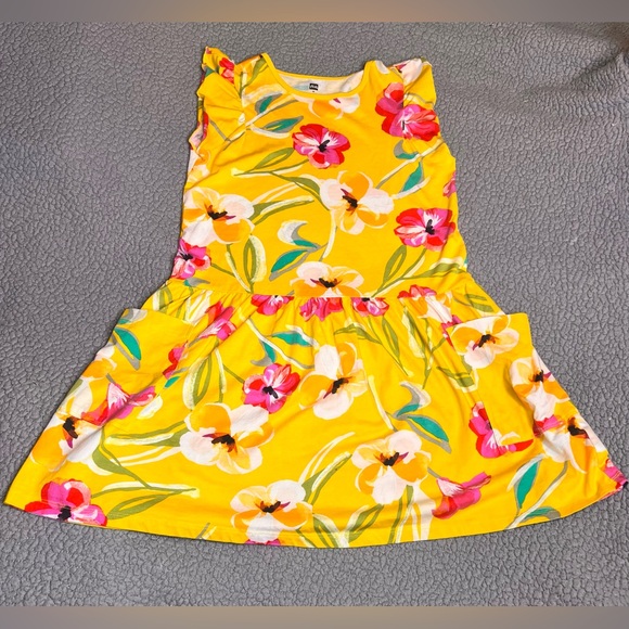 Tea Flutter Sleeve Pocket Dress Yellow With Floral Print Little Girls Size 16 - Picture 4 of 6